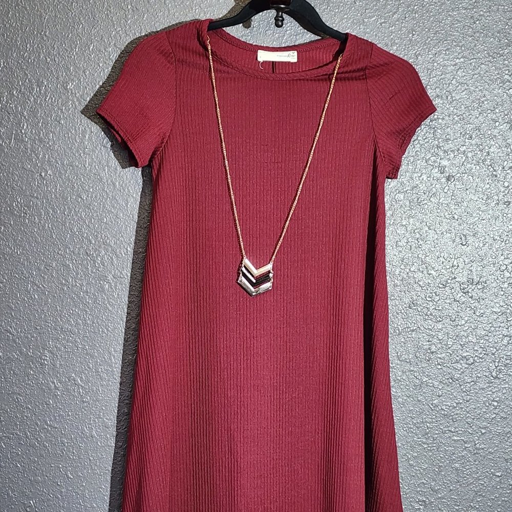 Forever Rose Burgundy Short Sleeve Dress